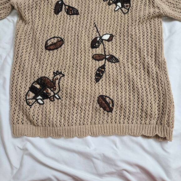 Vintage Chaus Womens Cottage Boho Indie Embroidered Beaded Open Knit Sweater M - Picture 3 of 12